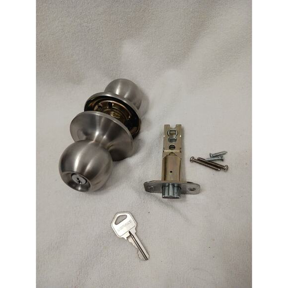 DEFIANT Door KNOB KEY Inside Bedroom Bathroom Turn BUTTON Silver SATIN Finish - Picture 8 of 10